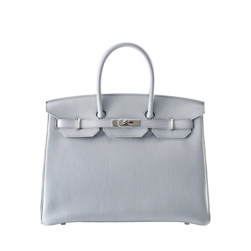 Hermes pale blue birkin in textured calf leather with palladium hardware by The Ornamental