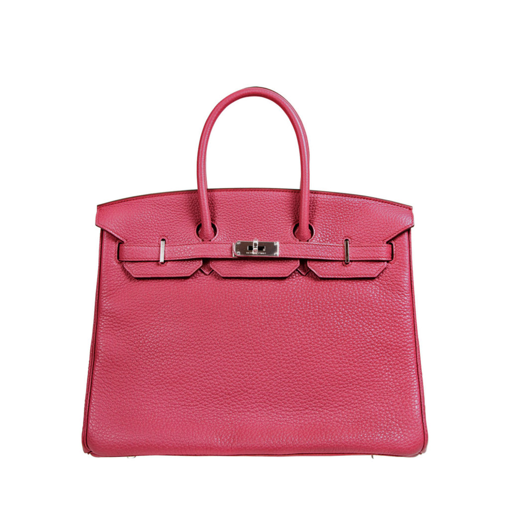 Hermes bois de rose pink Birkin bag in textured calf leather with palladium hardware by The Ornamental