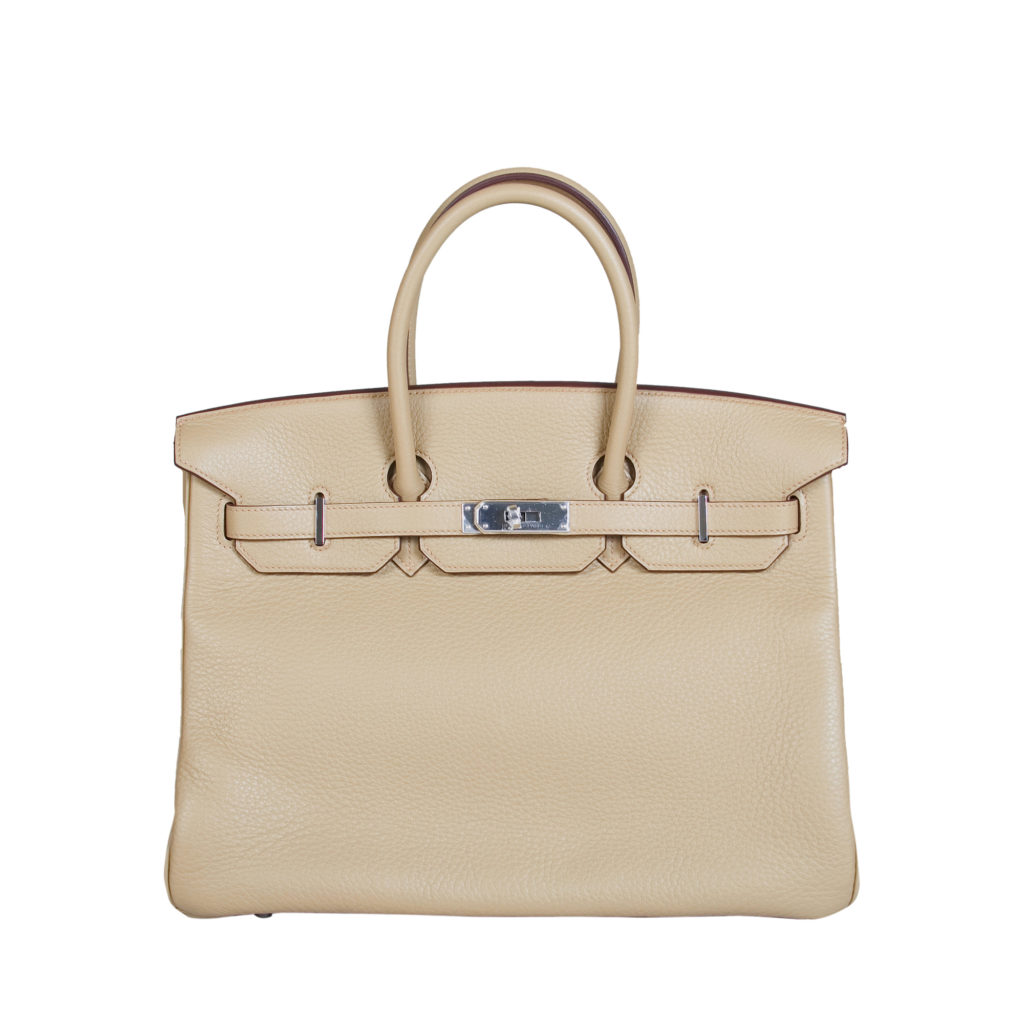 Hermes light grey birkin in textured calf leather with palladium hardware by The Ornamental