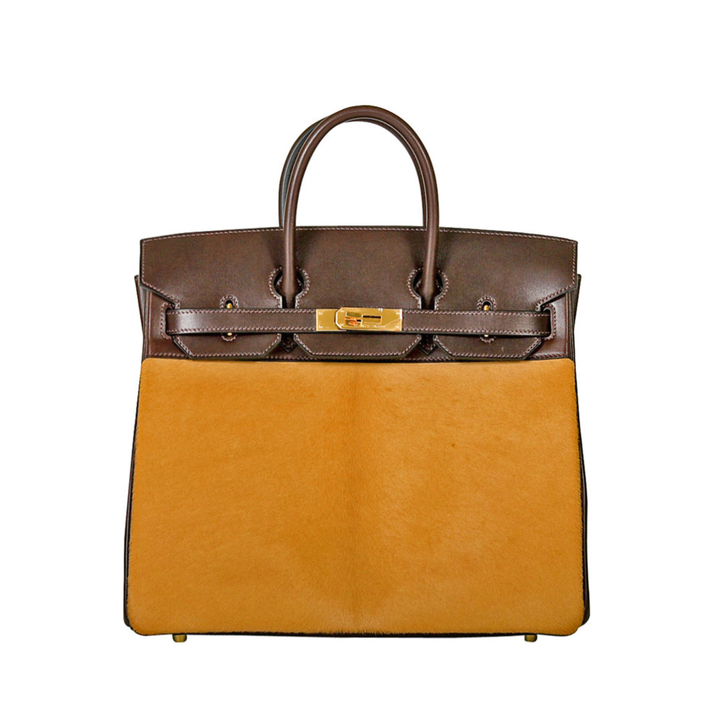 Hermes Brown and orange Troika Birkin in calf leather with gold hardware by The Ornamental