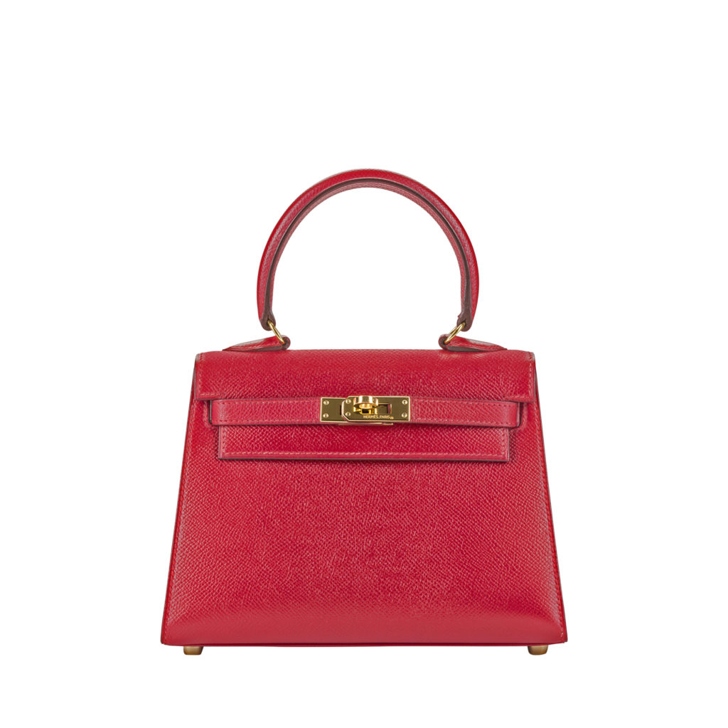 Hermes Red Courcheva Kelly bag in textured calf leather by The Ornamental