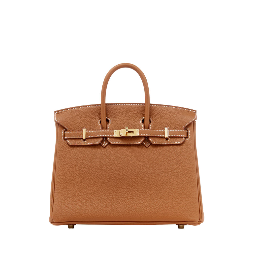 Hermes light Brown Birkin bag with white stitching in textured calf leather by The Ornamental