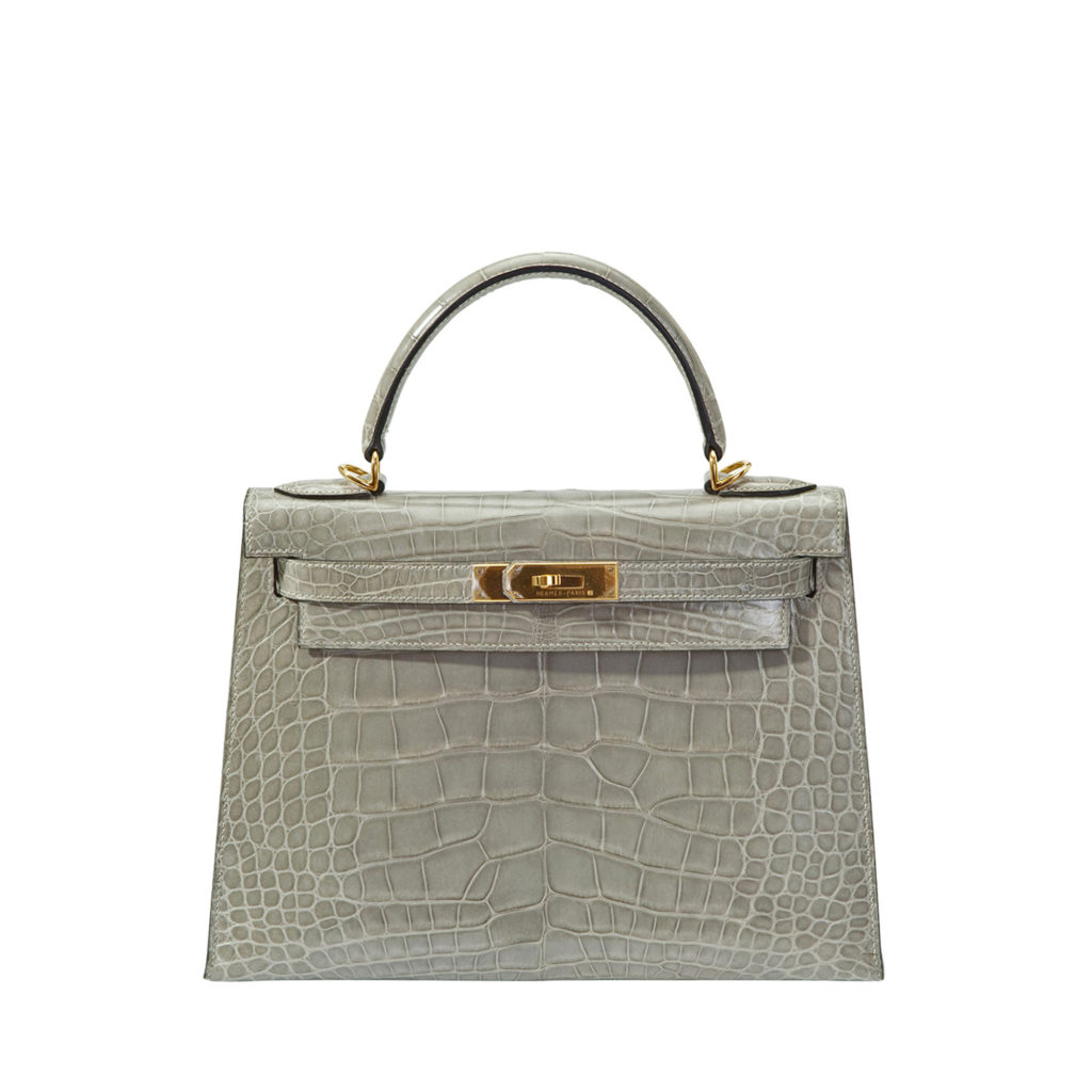 Hermes grey Kelly bag in crocodile leather by The Ornamental