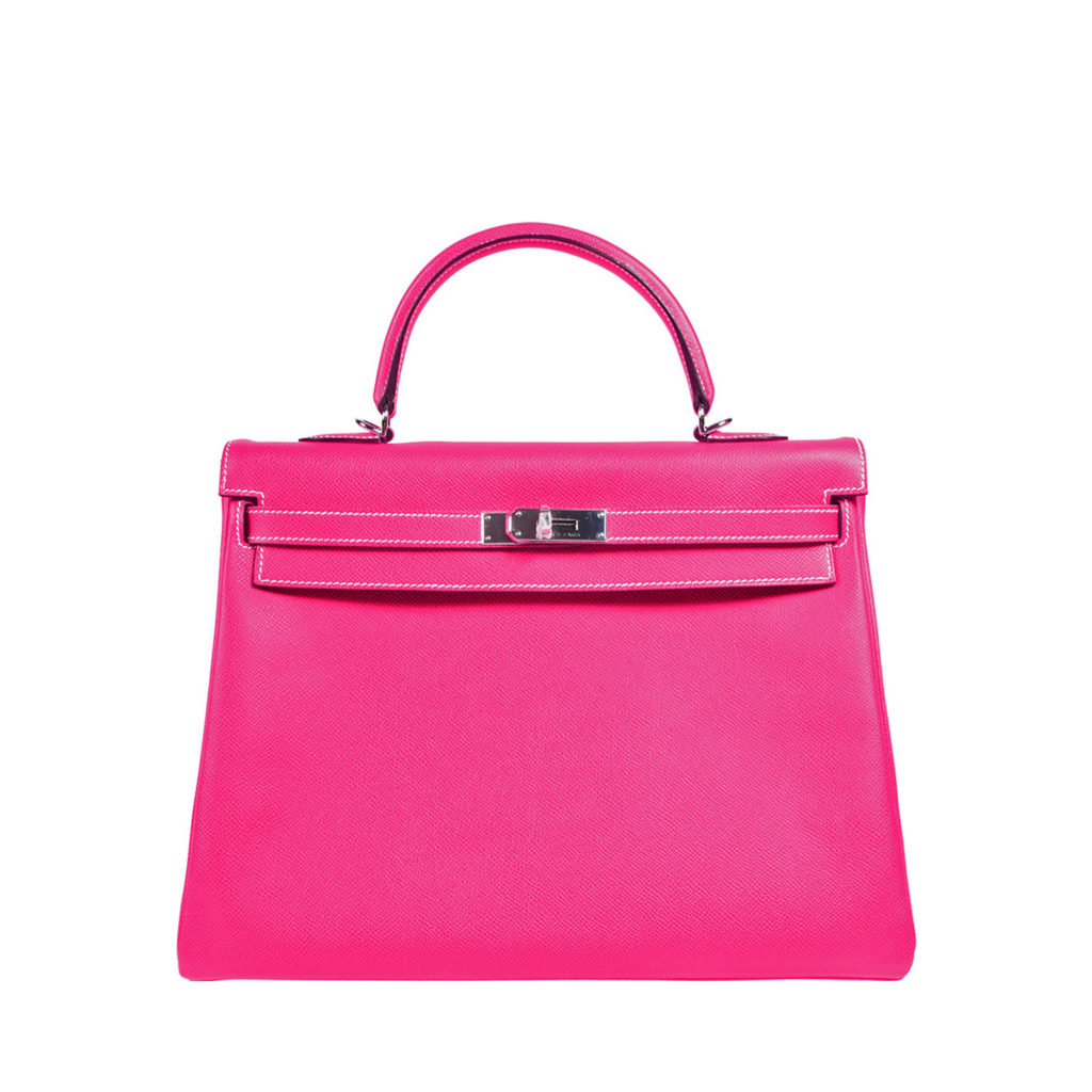 Hermes Fuchsia pink Kelly bag in textured calf leather by The Ornamental