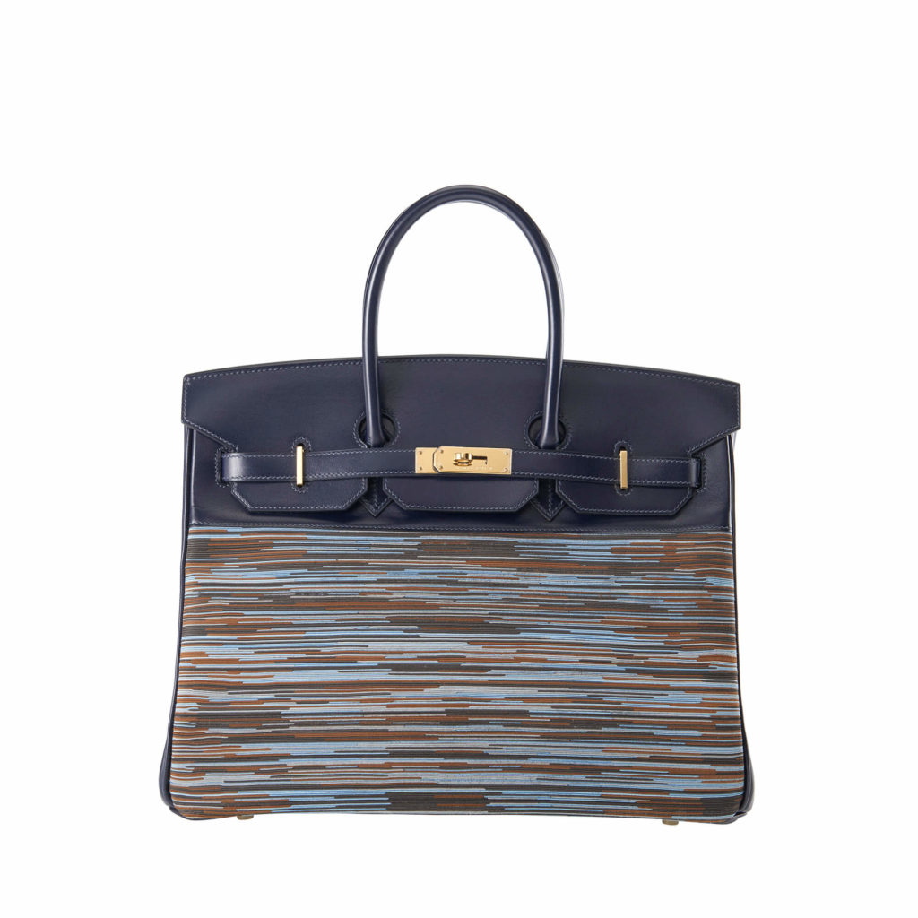 Vintage Hermes Vibrato Blue Birkin with horizontal strips by The Ornamental