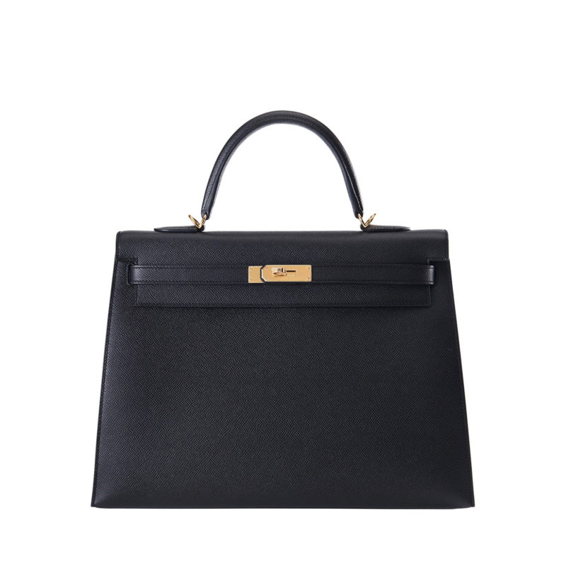 Hermes Black Kelly bag in textured calf leather by The Ornamental
