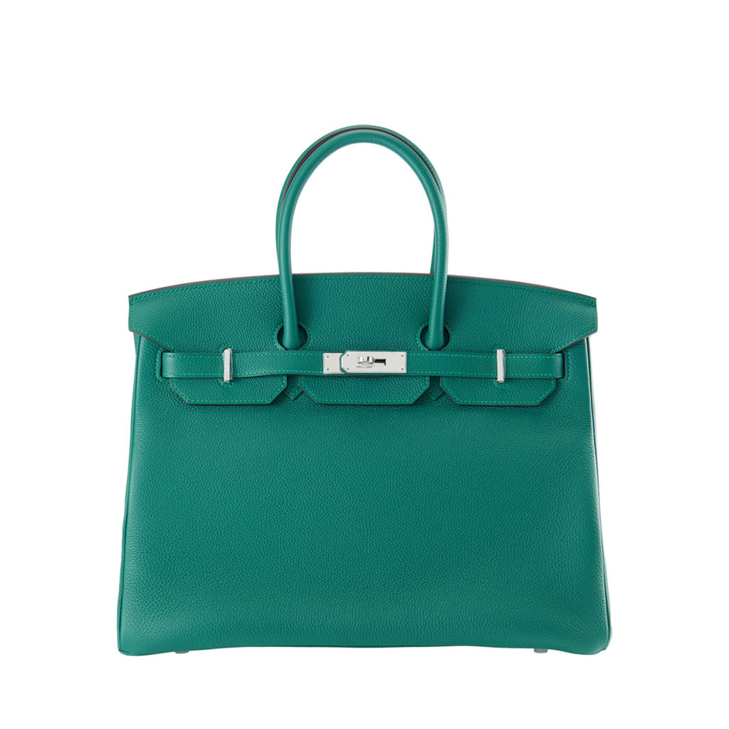 Hermes teal Birkin bag in textured calf leather by The Ornamental