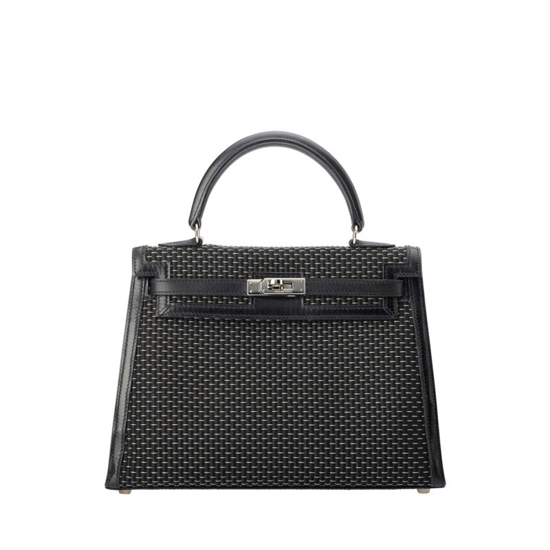 Hermes Black Kelly bag with woven black and silver calf leather by The Ornamental