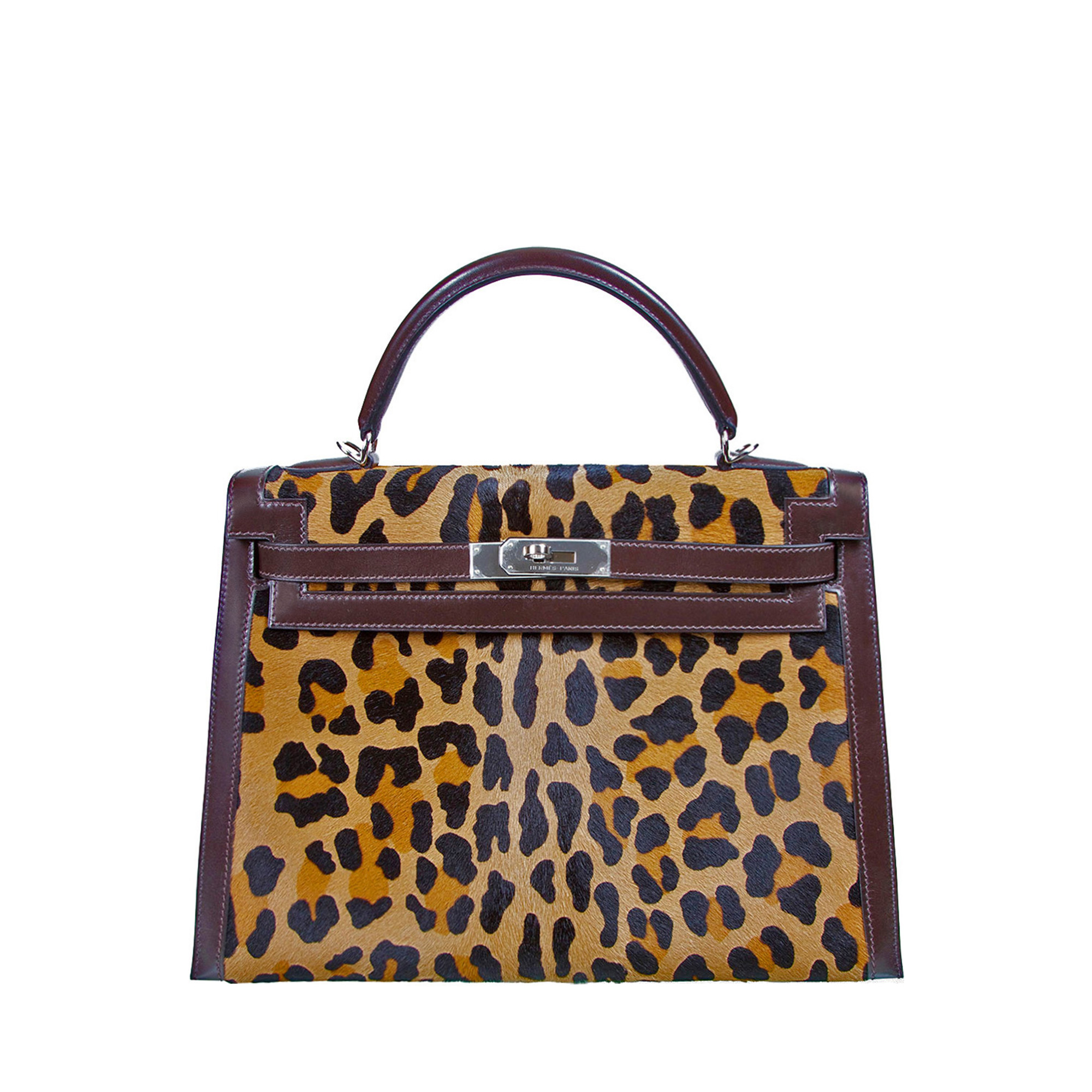 Hermes Kelly 32: Leopard Print Designer Handbag
