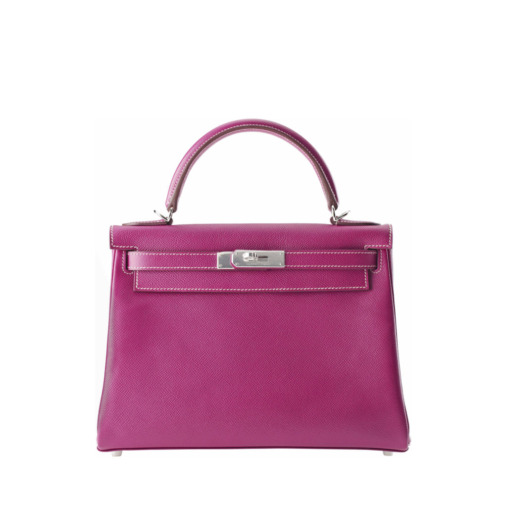 Hermes Fuchsia pink Kelly bag in textured calf leather by The Ornamental